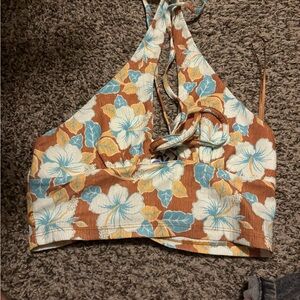 Floral Halter Neck Crop Top - Multicolor